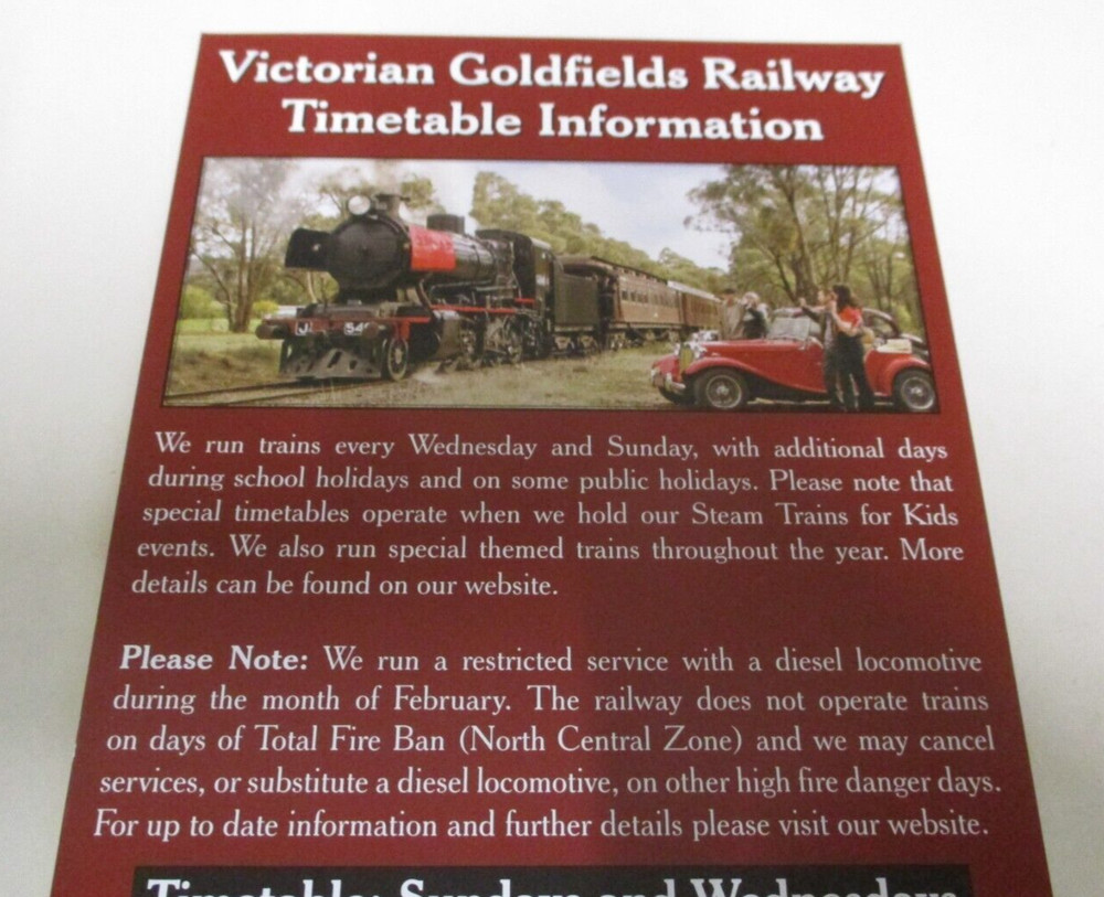 Victorian Goldfields Railway - Train Brochure & Leaflets - Castlemaine & Maldon