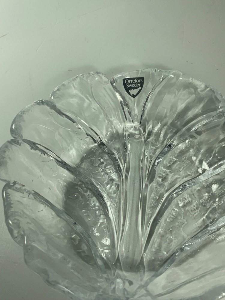Orrefors Sweden Crystal Leaf Candy Dish 5.5 in.