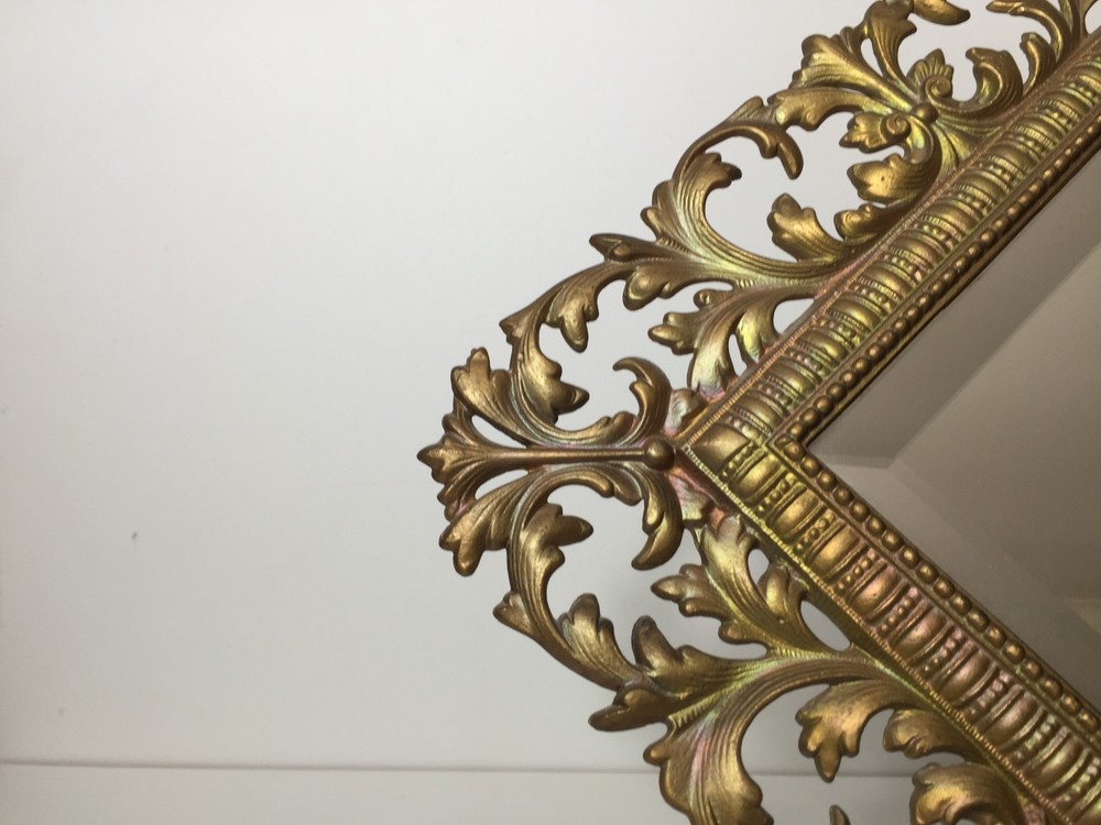Large Antique Victorian Diamond Shape Cast Iron Rococco Easel Back Frame Mirror