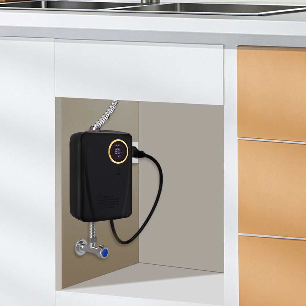 110V 3000W Black Instant Electric Hot Water Heater Wall Mounted 4.57*2.76*7.68in