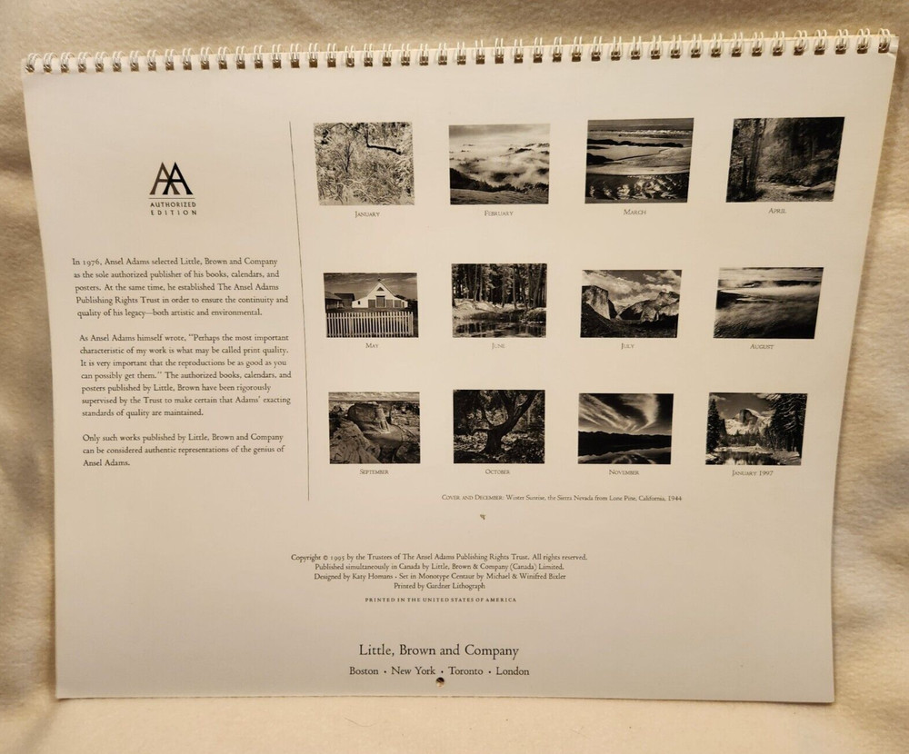 Ansel Adams 1996 Wall Calendar - Authorized Edition