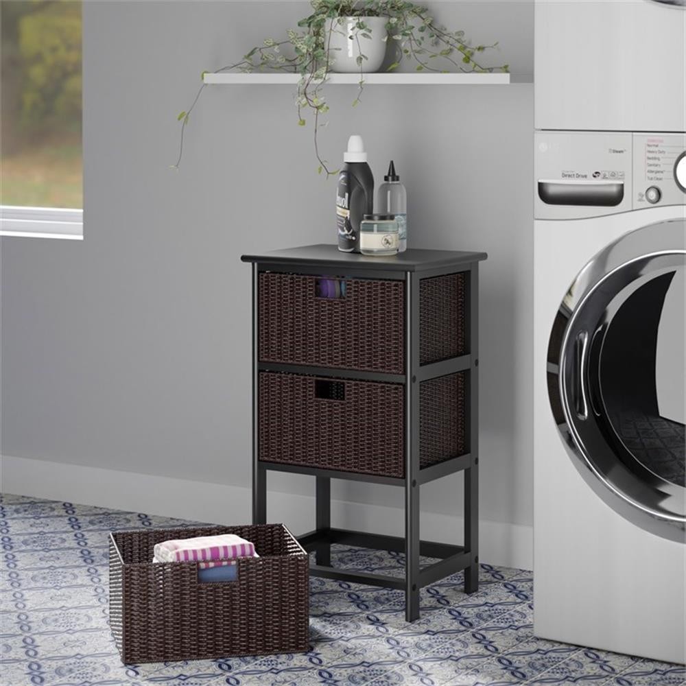 Bowery Hill Transitional Solid Wood Storage Rack w/ 3 Foldable Baskets - Black