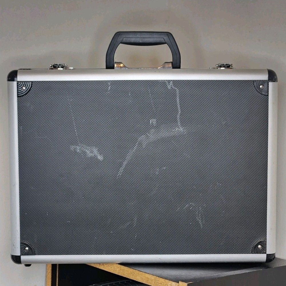 Lockable Metal Tool Box with Foam Interior, Handle, Matte Black Silver