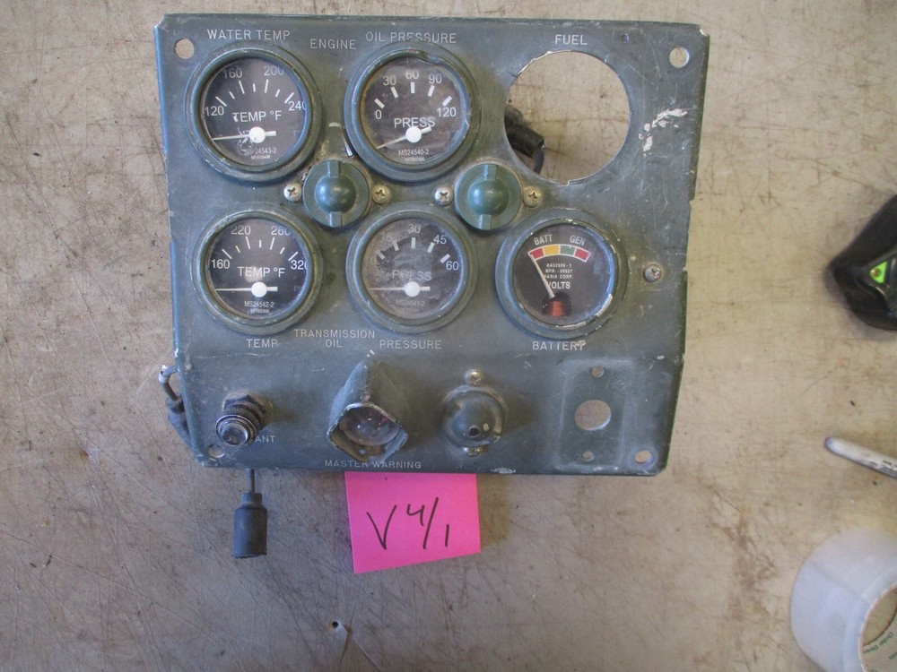 Used MV Instrument Panel w/ 5 Decent 24v Gauges, Good for HMMWV or Similar