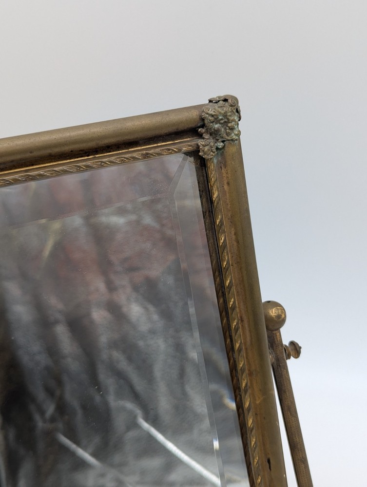 Brass Vanity Shaving Dresser Mirror Rectangular Tilting Beveled Easel Folding