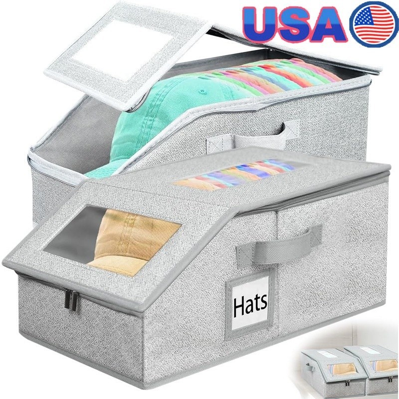 Hat Organizer Baseball Cap Storage Stackable Collapsible W/ Clear Windows New