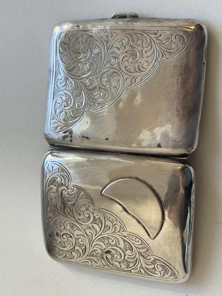 Antique Silver Curved Cigarette Case