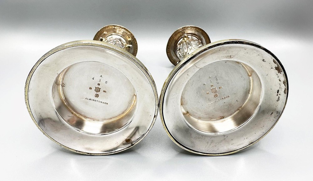 VICTORIAN PAIR GILT ELECTROTYPE 5.5" CANDLESTICKS ELKINGTON & CO 1900