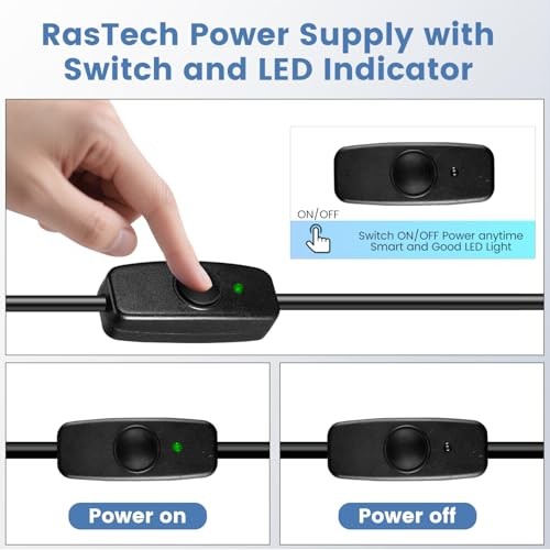 RasTech 27W Power Supply with Switch for Raspberry Pi 5 Power Adapter GaN PD