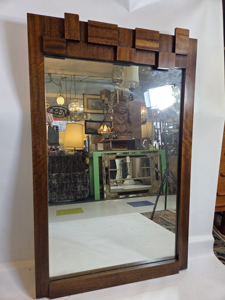 Vintage Lane Brutalist Walnut Wall Mirror