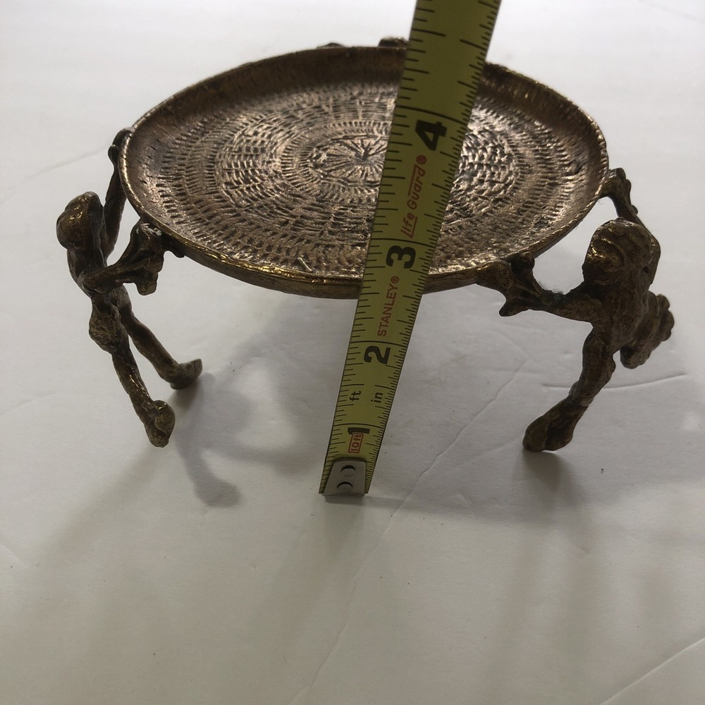Antique Georgian Solid Brass Tazza Dish Centrepiece Held By Three Frogs