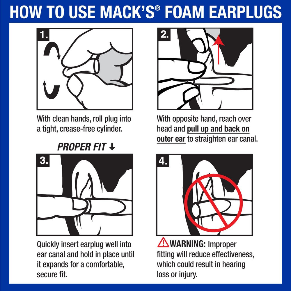 Mack's Original Soft Foam Earplugs, 50 Pair - 33dB Highest NRR, Comfortable Ear