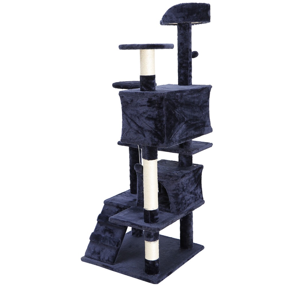 53" Sturdy Cat Tree Cando Tower Activity Kitty Multilevel with Padded Perch Blue
