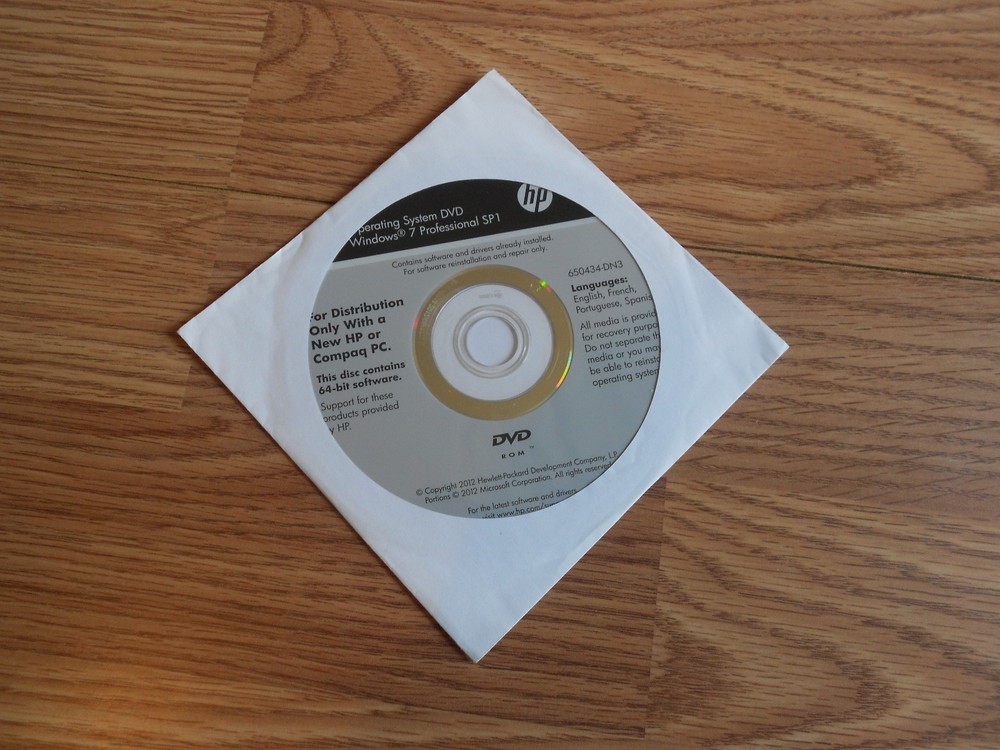 HP Compaq Windows 7 Professional SP1 64-Bit DVD System Recovery Media Software