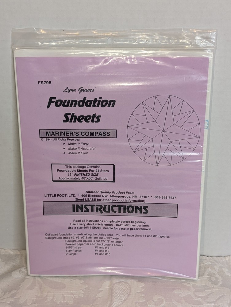 Lynn Graves Foundation Sheets 1994 FS794 Mariner's Compass 12" Quilt Blocks