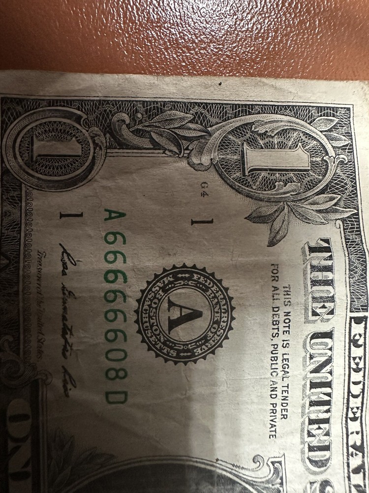 2017 1 Dollar Bill With Almost Solid 6s