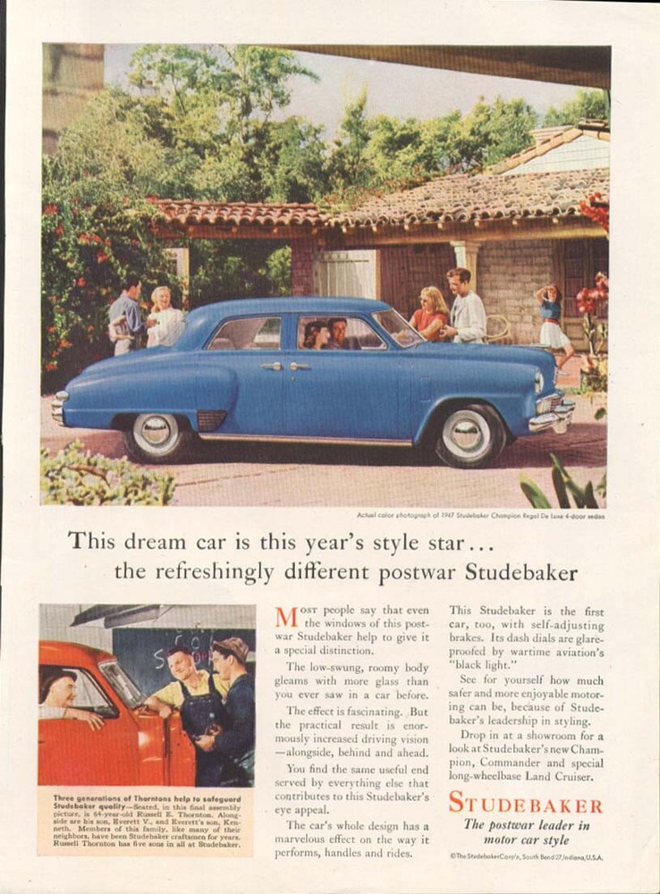 Dream car is style star Studebaker ad 1947