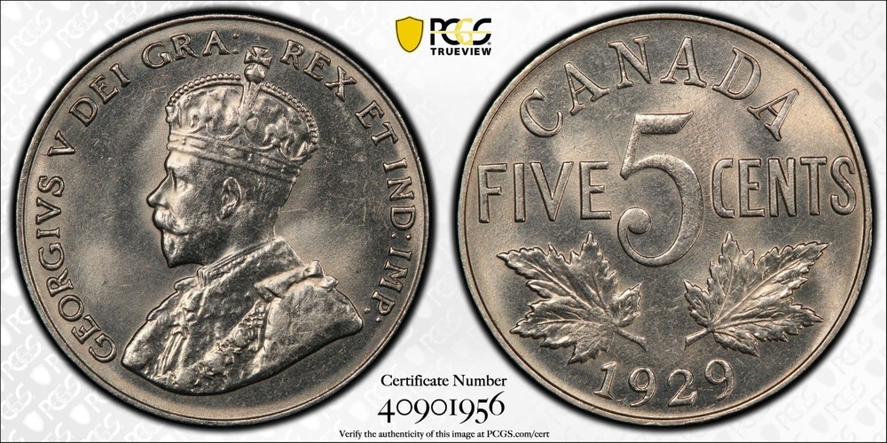 1929 Canada 5 cents PCGS MS64