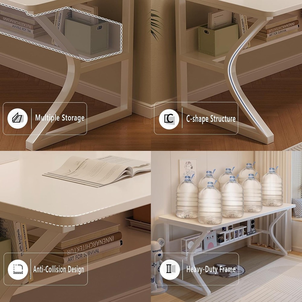 71in Double Writing Computer Desk Warm White