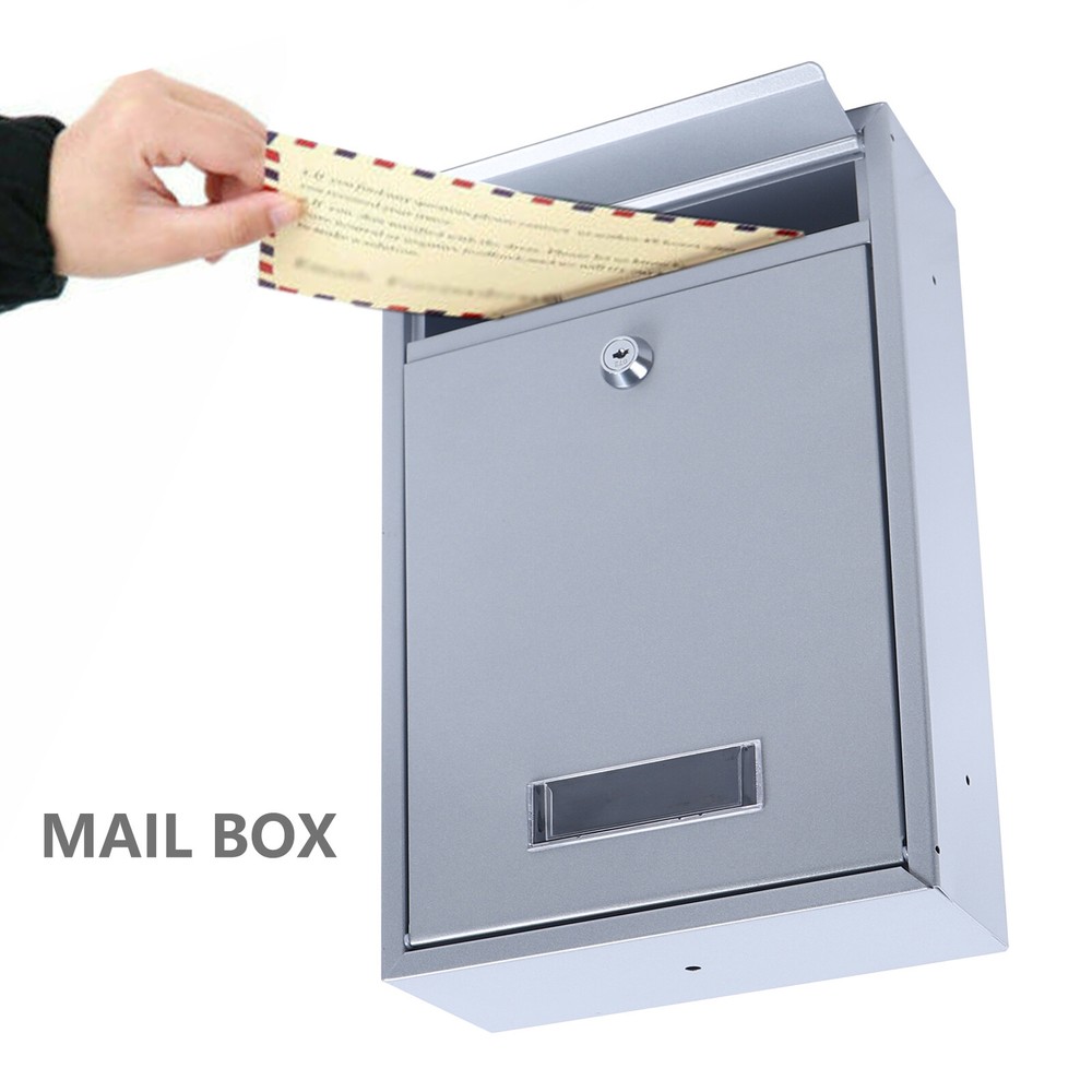 Steel Mail Letter Post Box Outdoor Wall Mounted Lockable Mailbox+2 Keys