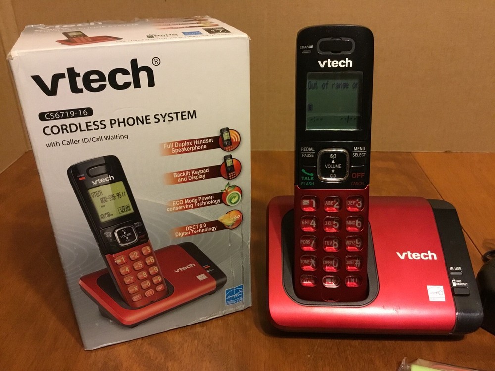 Red VTECH Cordless CS6719-16 Phone System Caller ID / Waiting Tested & Working