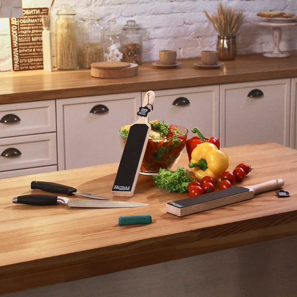 Double-Sided Leather Strop Paddle w/ Handle & Guide – Knife Sharpening Tool