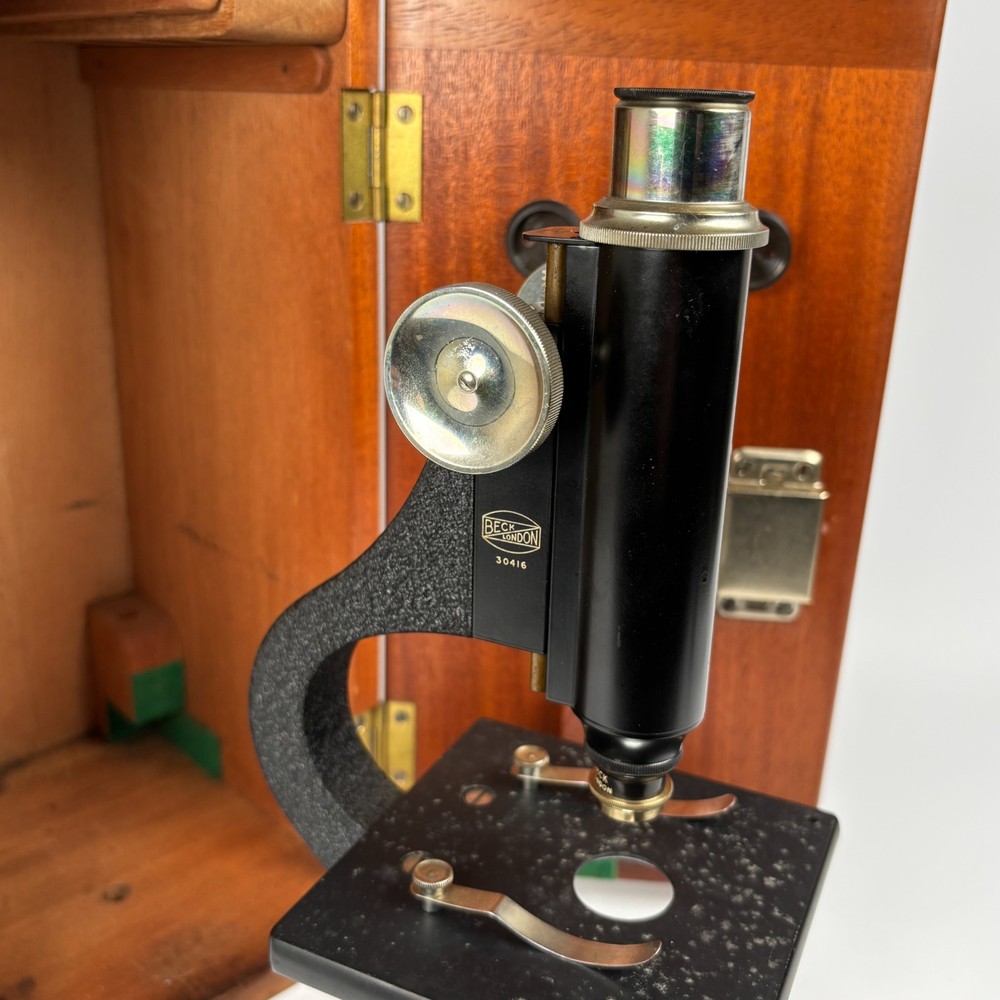 Beck Microscope Model 10 + Objective Lens & Wooden Case Antique