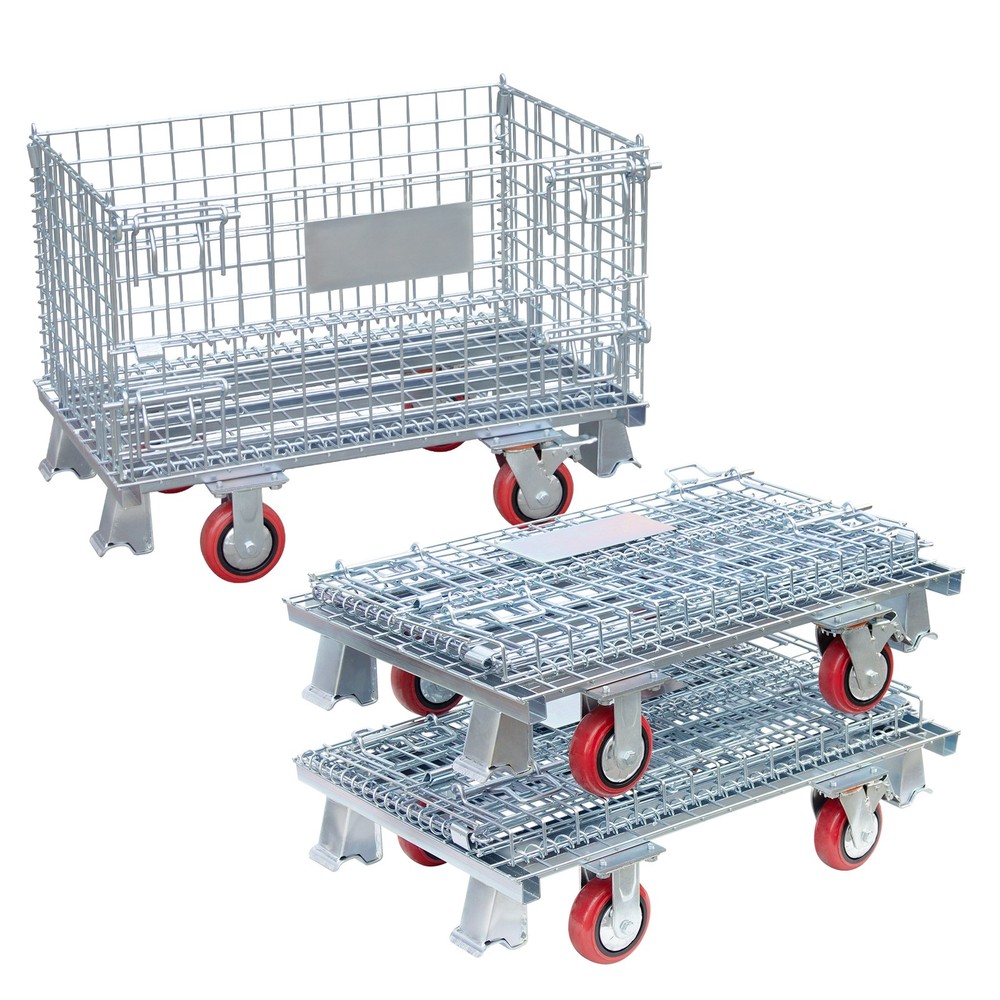 Heavy-Duty Collapsible Wire Mesh Container 1000LBS Load W/ Casters