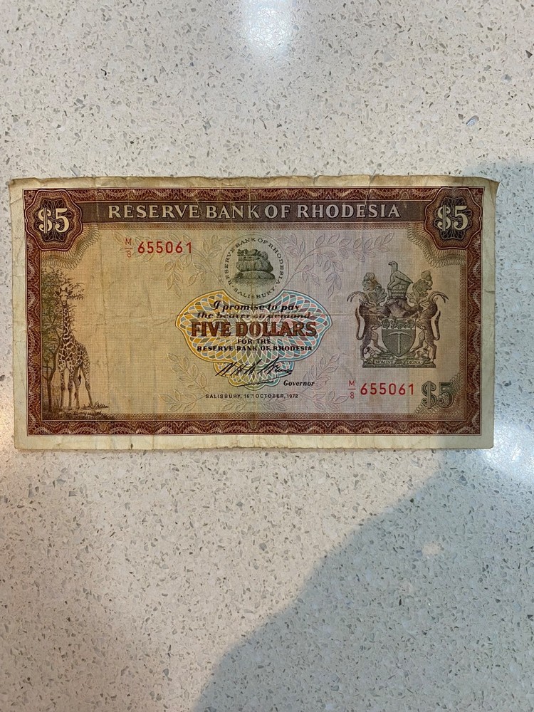 Rhodesia 1972 Five Dollar Bank Note