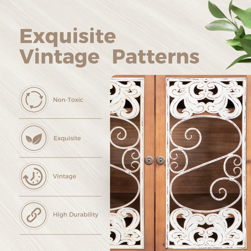 2 Doors Storage Cabinet Buffet Sideboard Distressed Accent Cabinet Entryway