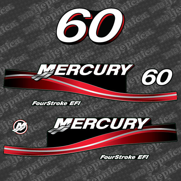Aftermarket Mercury 60 EFI Four Stroke Outboard Decals 2005–2007 Set