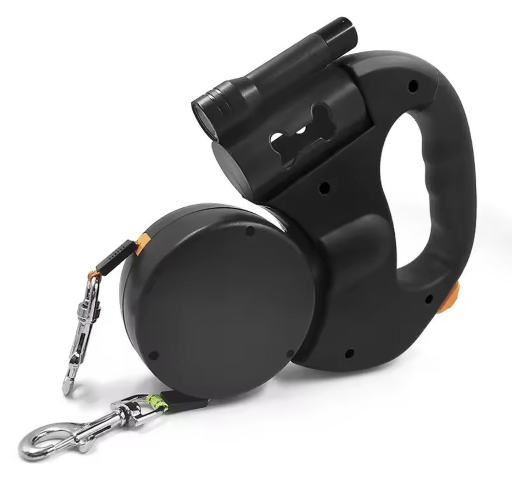 Automatic Retractable Two-End Leash With Flashlight Two Easy To Walk Your Dog