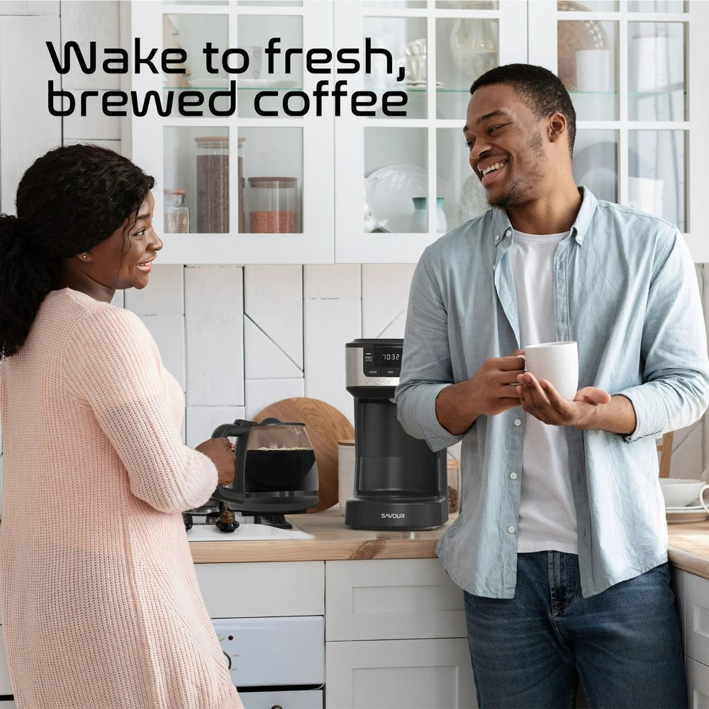 12-Cup Programmable Coffee Maker Ac-Powered Brewing Machine, Black