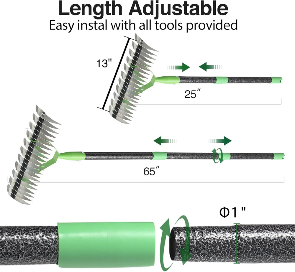 Thatch Rake for Lawns, Dead Grass Dethatcher Rake Removal Tool Heavy Duty Long H