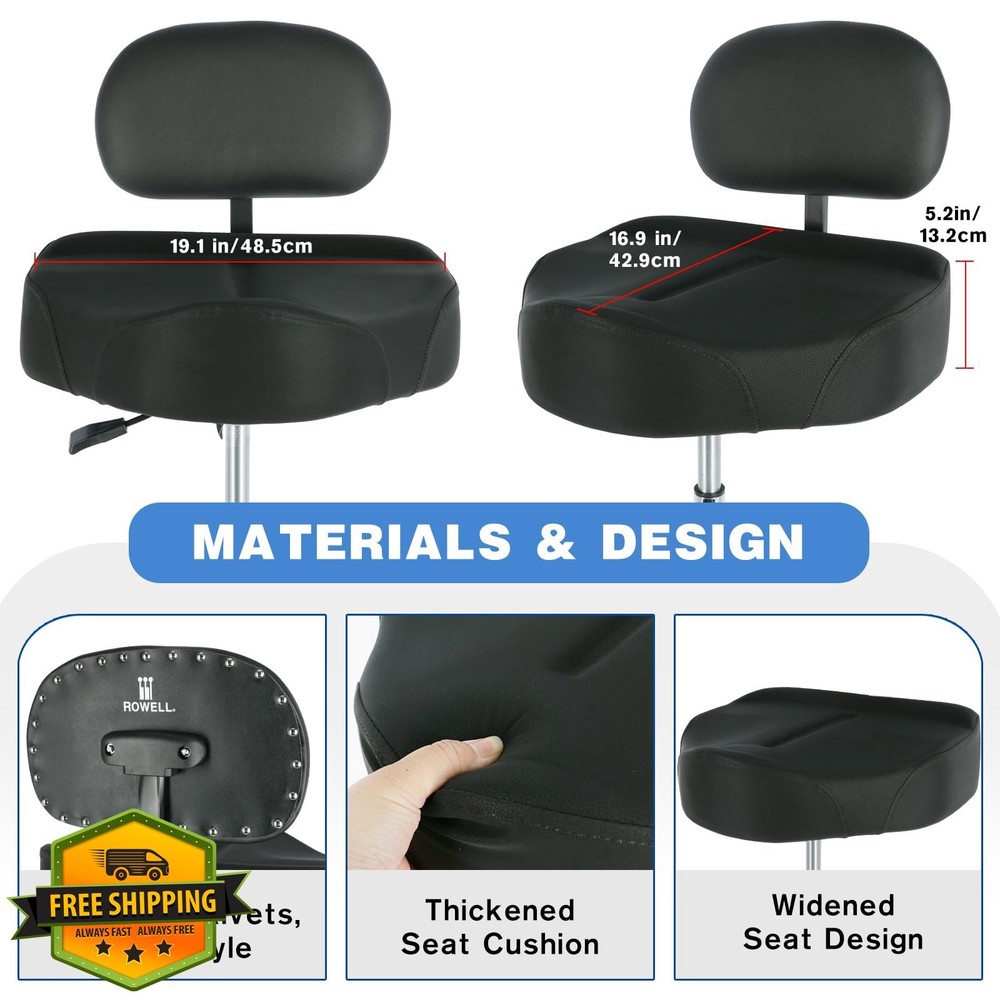 ROWELL Hydraulic Drum Throne with Backrest Adjustable Seat