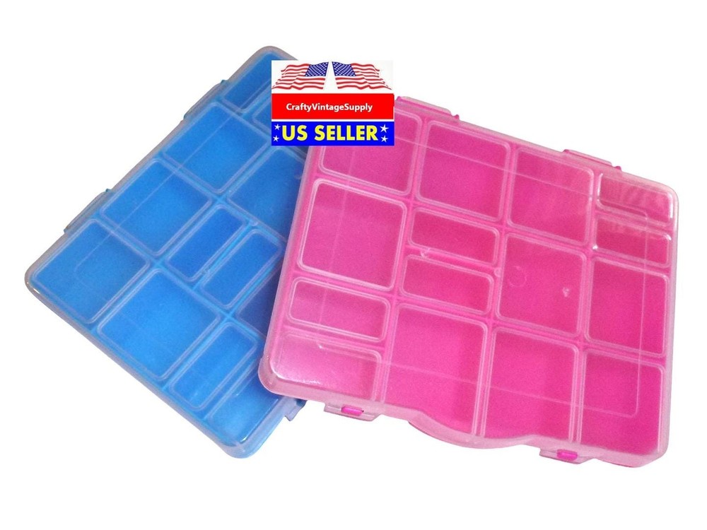 Blue or pink rectangle containers plastic case storage  beads diamond paint box
