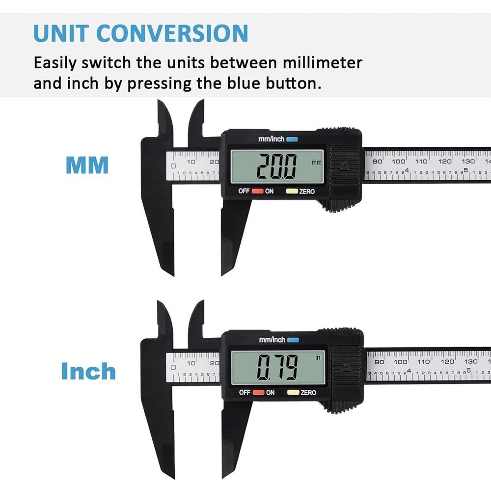 Lightweight 6-Inch Digital Caliper, Inch/mm Conversion, Smart Zero Functionality