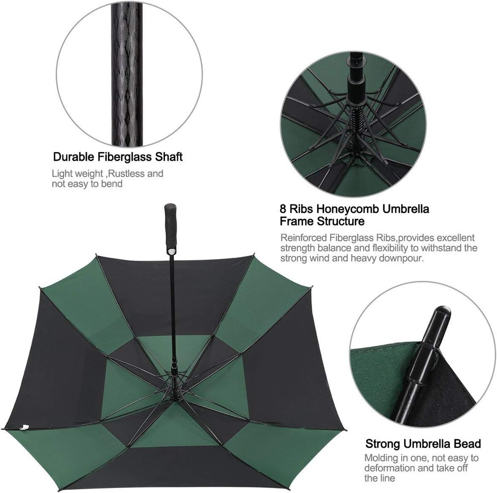 Extra Large Golf Umbrella 62/68 Inch Square Vented Windproof Auto Open Double Ca