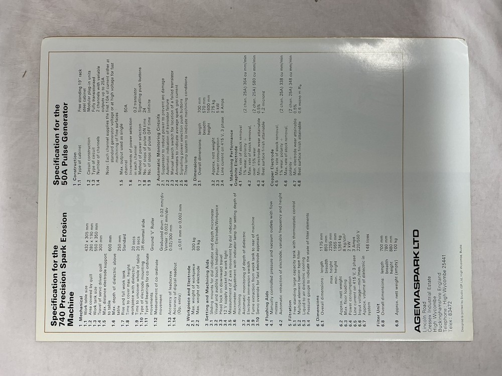 Eurospark 740 Precision Spark Erosion Machine Interim Leaflet Circular