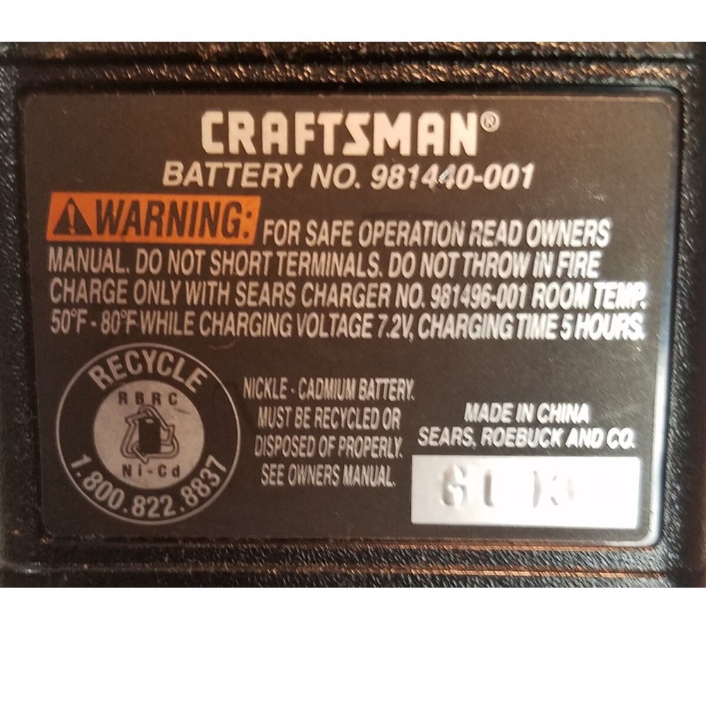 Battery pack replace for Craftsman BATTERY NO. 981440-001 7.2V 2000mah