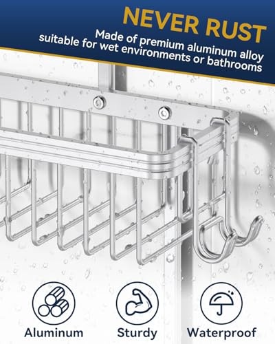 Shower Caddy Hanging, Never Rust Shower Organizer Hanging, Bright Silver