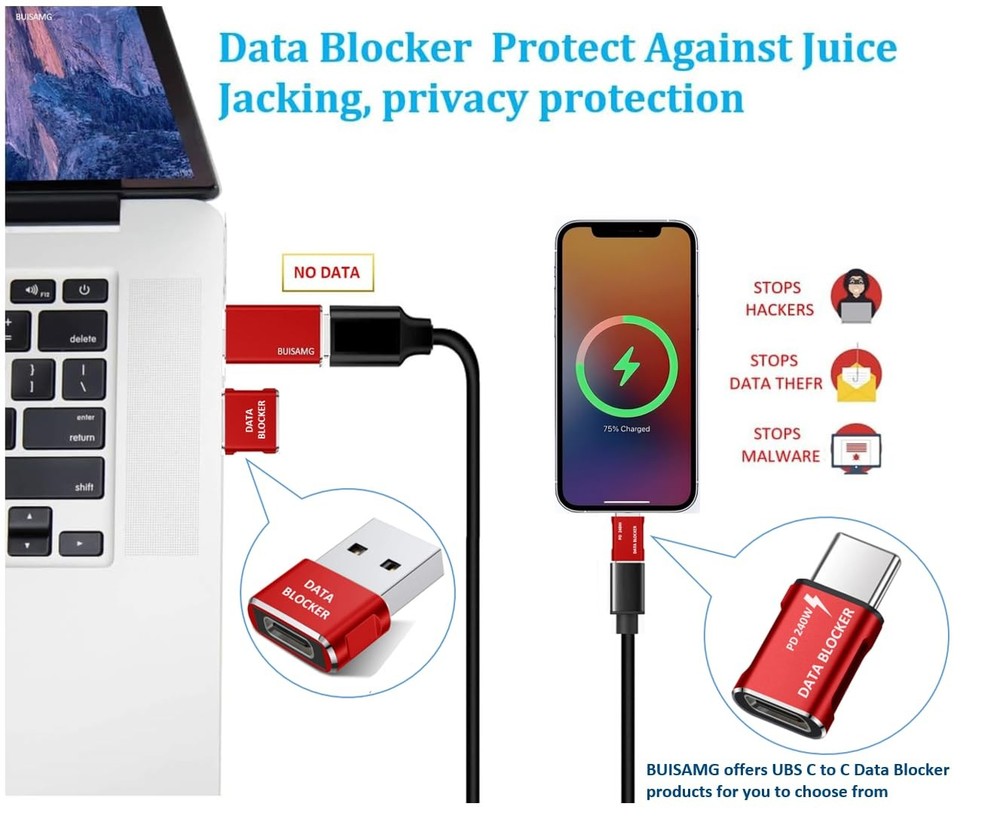 Data Blocker, USB A & USB C Data Blocker for Any USB C Mobile Phone Quick Cha...