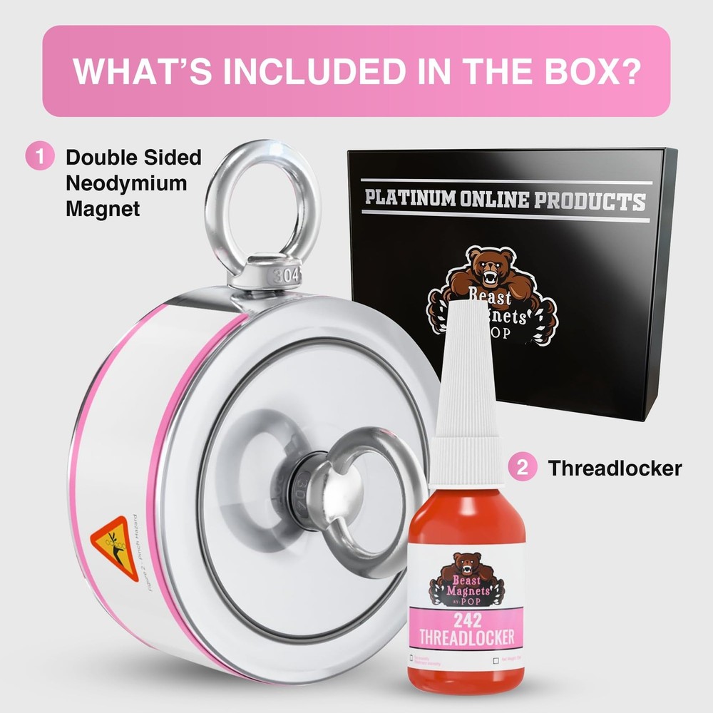 2000LB Powerful Double-Sided Neodymium Fishing Magnet – 3.70” Pulling Force S...