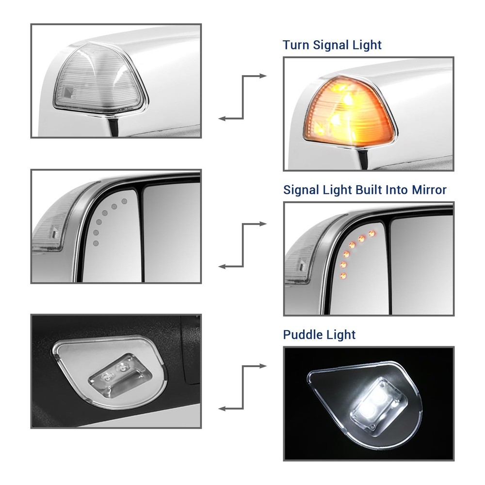Towing Mirror for Dodge Ram - Compatible With RAM STYLE, Chrome Silver