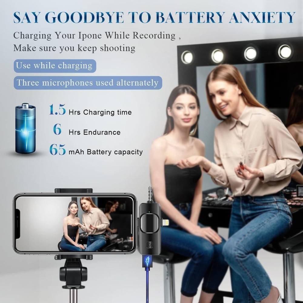 Compact Wireless Lavalier Microphone for iPhone & Android - 12-Hour Battery Life