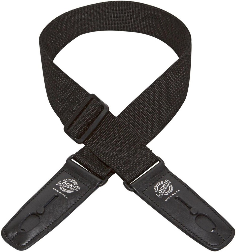 Lock-It Straps 2" Poly Patented Locking Technology Guitar Strap Black