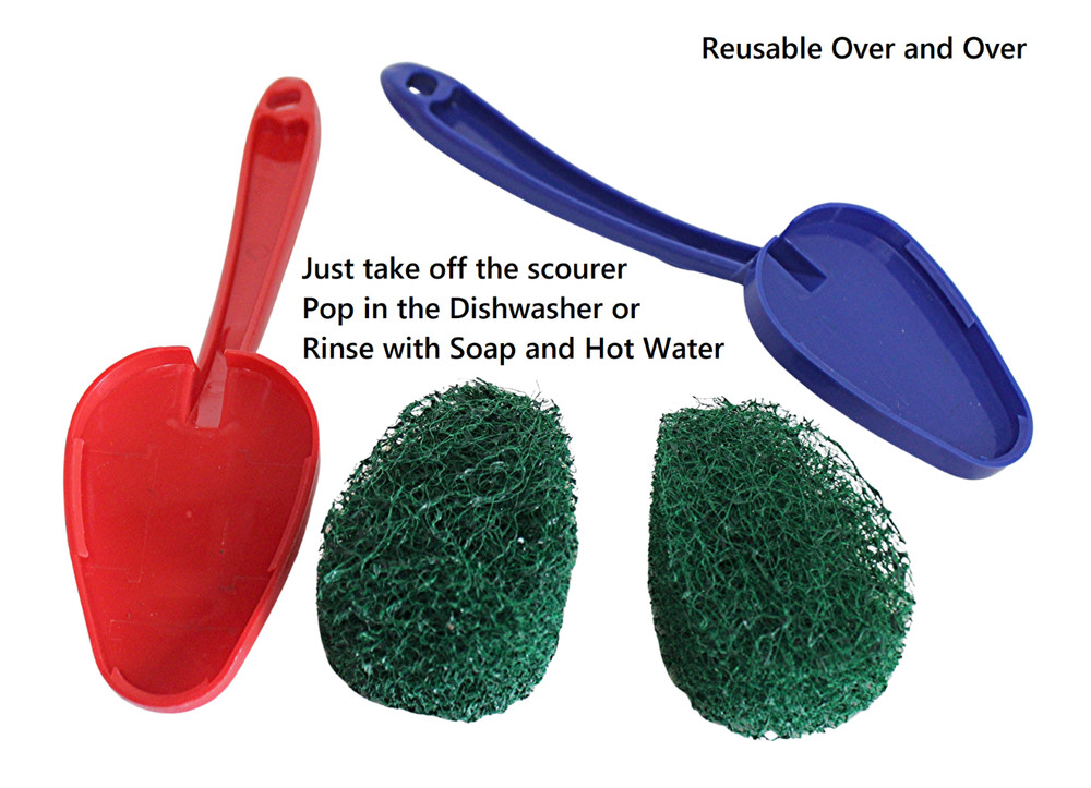 2-Pack Scouring Pad with Handle, Non-Scratch Scrubber for Kitchen & Bathroom NEW