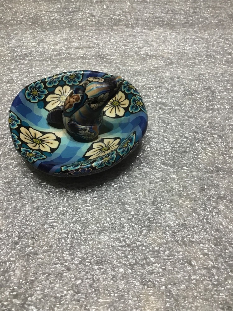 Flowered Round Multi Blue Color Dolphin Incense Holder