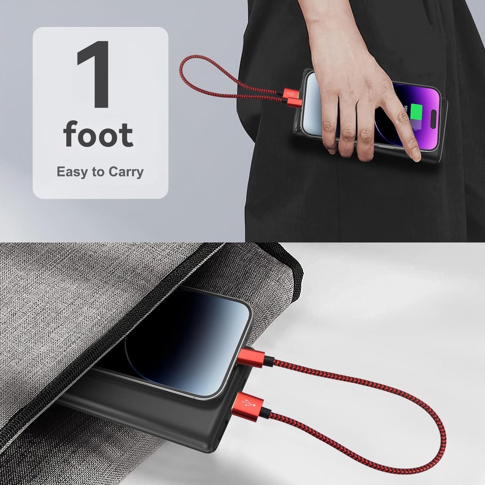 Short Micro USB Cable 5-Pack, 1ft Braided Android 1 Foot, Multicolored