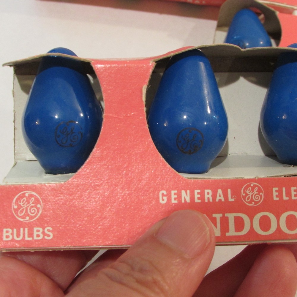 12 VTG C7 Christmas Light Replacement Bulbs Work Blue GE Scroll Circle Package